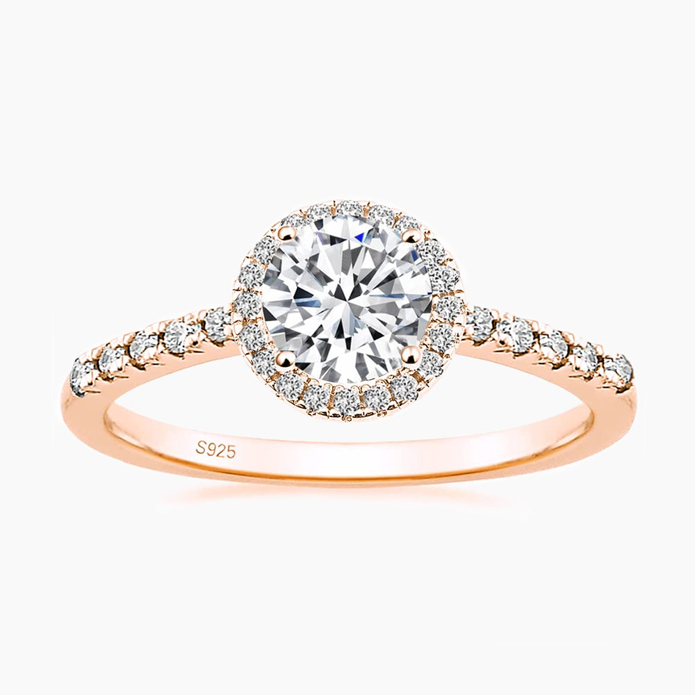 round halo gemstone rings, stunning rings for women, s925 wedding rings for women, rose gold wedding rings, halo cubic zirconia ring, round cut wedding ring