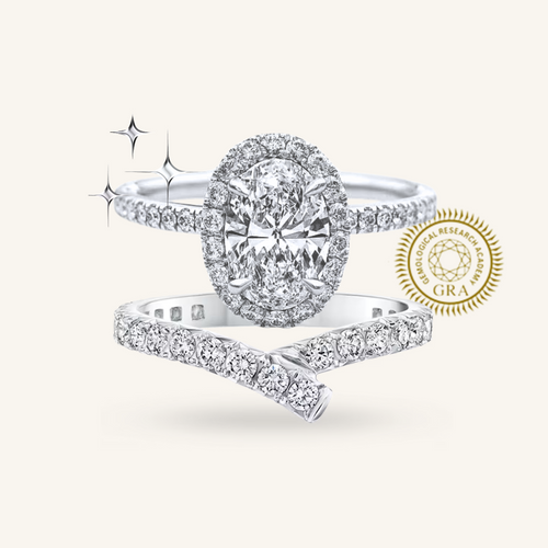 Ovales Moissanit-Diamant-Micropavé-Verlobungsring-Set