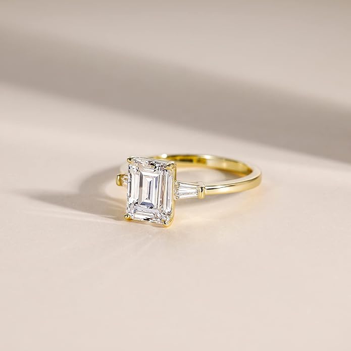 3CT 925 Sterling Silver Emerald Cut CZ Engagement Ring