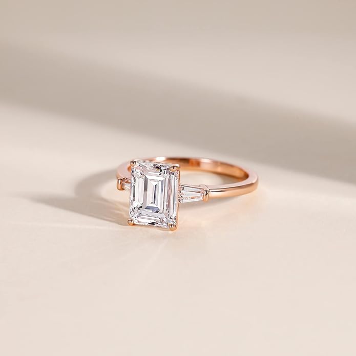 3CT 925 Sterling Silver Emerald Cut CZ Engagement Ring