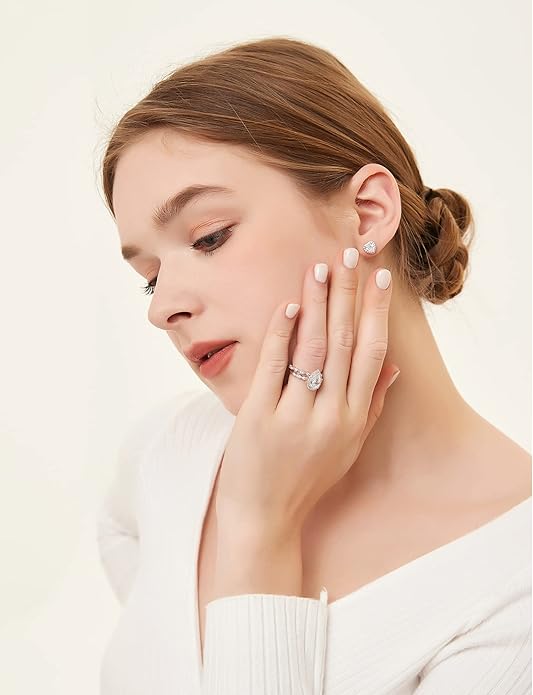 1.5 Carat 925 Sterling Silver Wedding Teardrop Bridal Ring Set