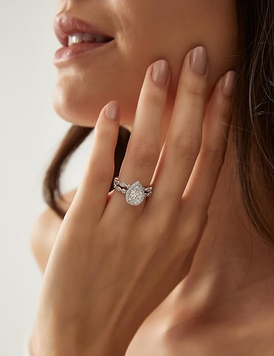 1.5 Carat 925 Sterling Silver Wedding Teardrop Bridal Ring Set