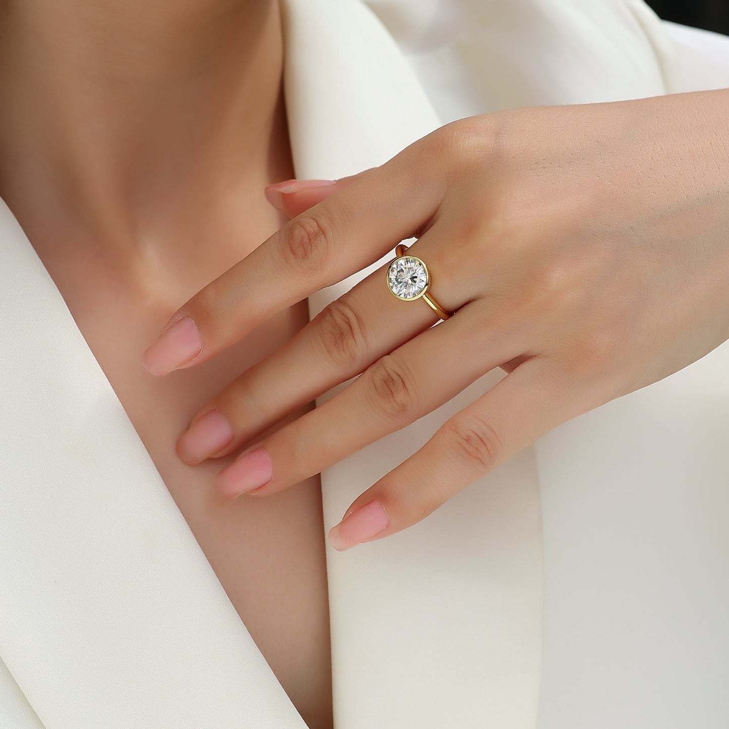 3CT Round Cut Moissanite Engagement Ring, Bezel Setting, Solitaire Classic Style,