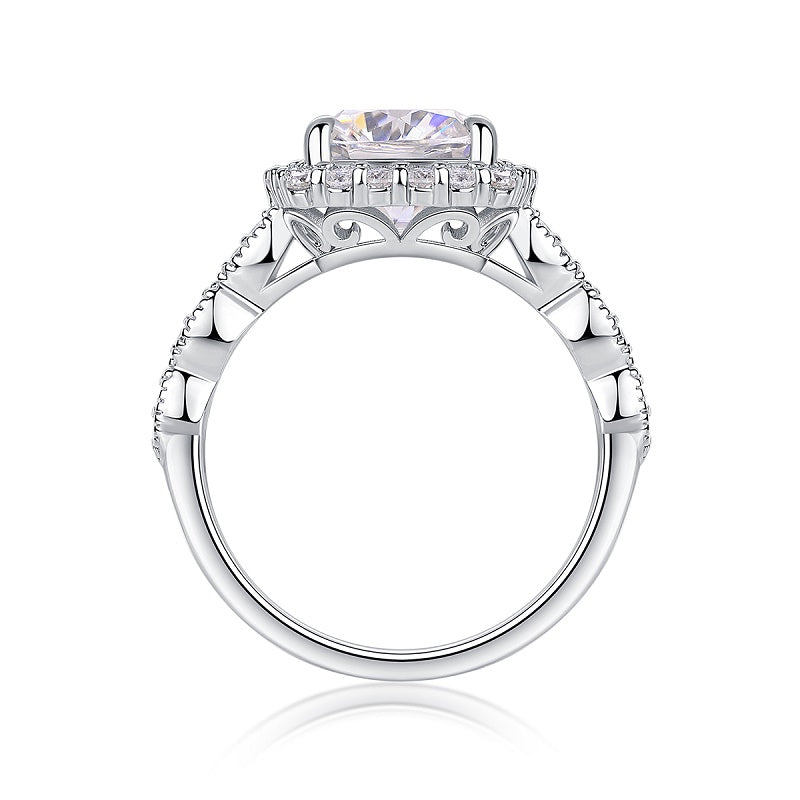 2.5CT Cushion Cut Moissanite Halo Engagement Ring | Twisted Band |