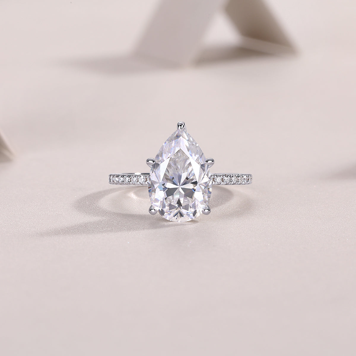 Pear Cut 4 Carat Moissanite Engagement Ring for Women – 38 Side Stones, Sterling Silver with 18K White Gold Plating, D Color VVS1 Clarity