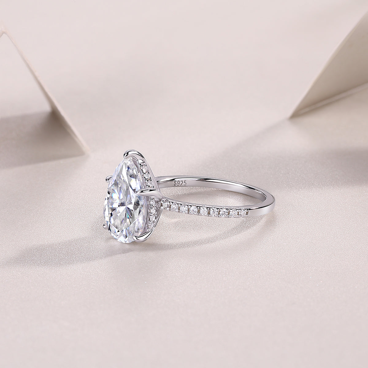 Pear Cut 4 Carat Moissanite Engagement Ring for Women – 38 Side Stones, Sterling Silver with 18K White Gold Plating, D Color VVS1 Clarity