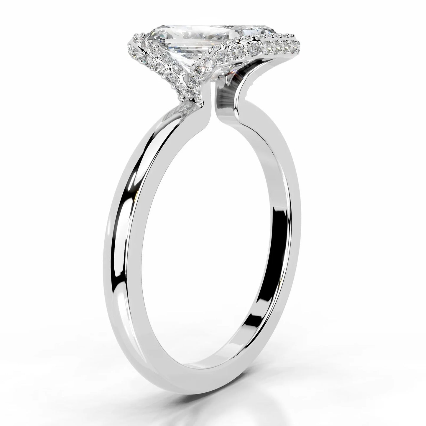 Elongated Radiant Halo Diamond Ring