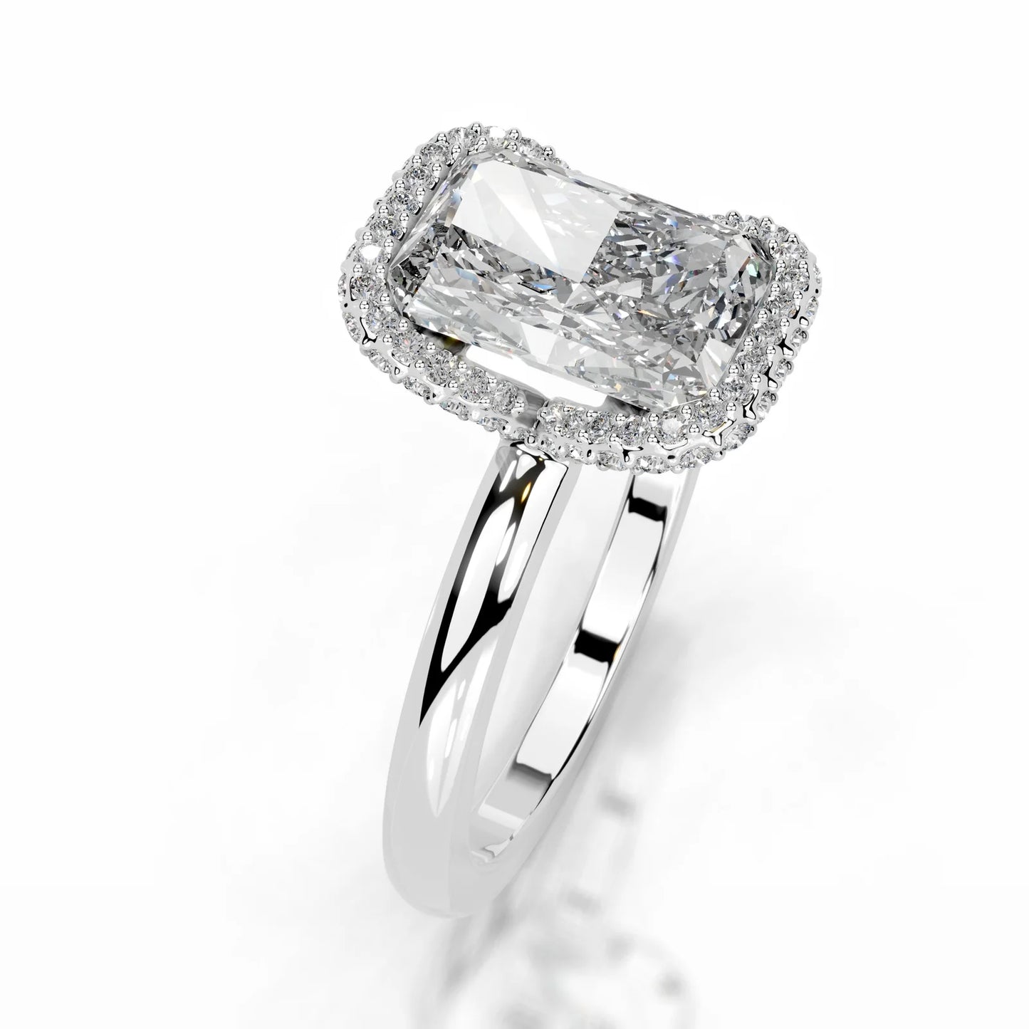 Elongated Radiant Halo Diamond Ring