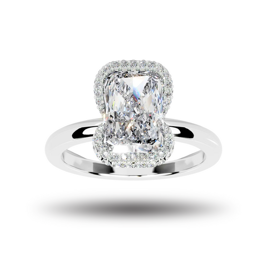 Elongated Radiant Halo Diamond Ring