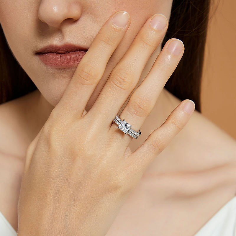 Bague de fiançailles en argent sterling 925 2 carats taille princesse