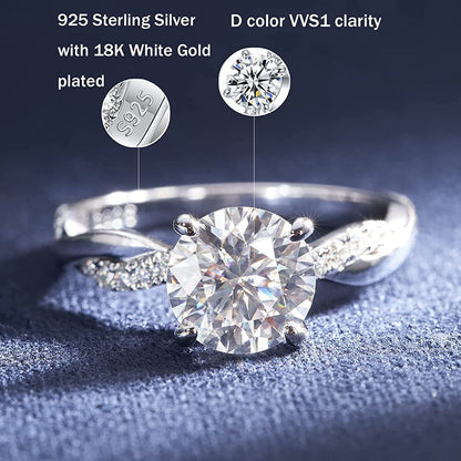 1CT/2CT Moissanite Twisted Solitaire Engagement Ring for Women
