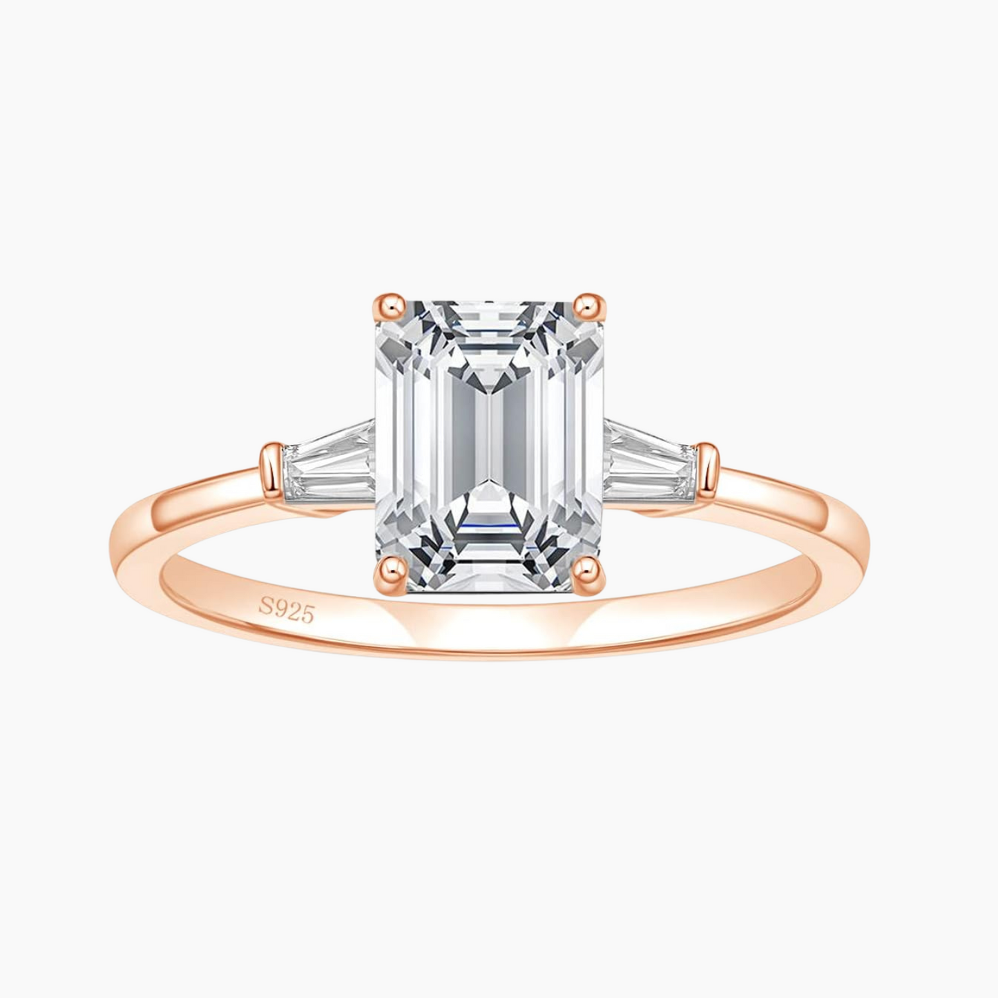 Bague de fiançailles en argent sterling 925 3 carats avec zircone cubique taille émeraude