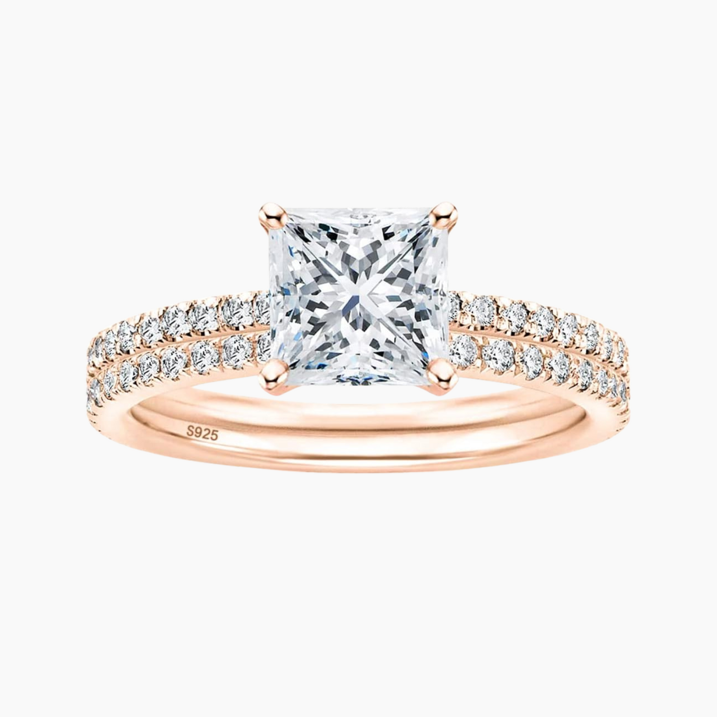 Bague de fiançailles en argent sterling 925 2 carats taille princesse