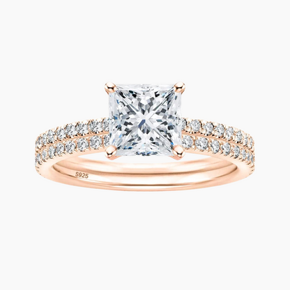 Bague de fiançailles en argent sterling 925 2 carats taille princesse