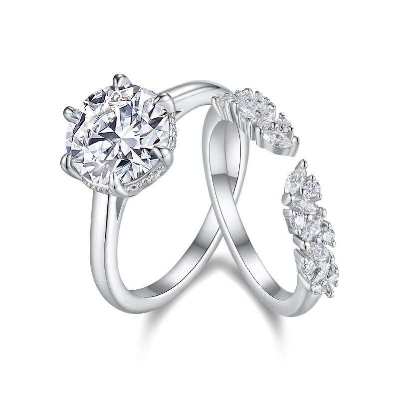 Luxury 5 Carat Round Cut Moissanite Engagement Ring（17）