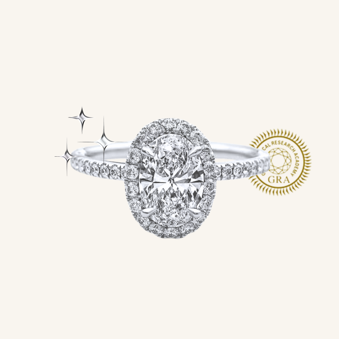 Moissanite Oval-Shaped Diamond Micropavé Engagement Ring Set