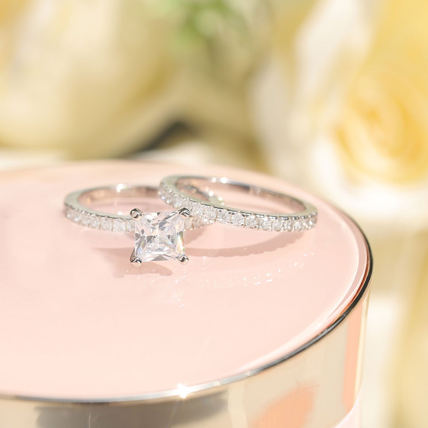 Bague de fiançailles en argent sterling 925 2 carats taille princesse