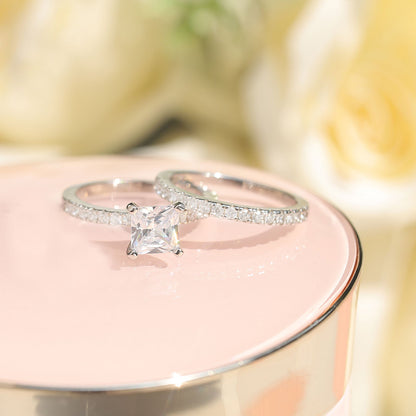 Bague de fiançailles en argent sterling 925 2 carats taille princesse