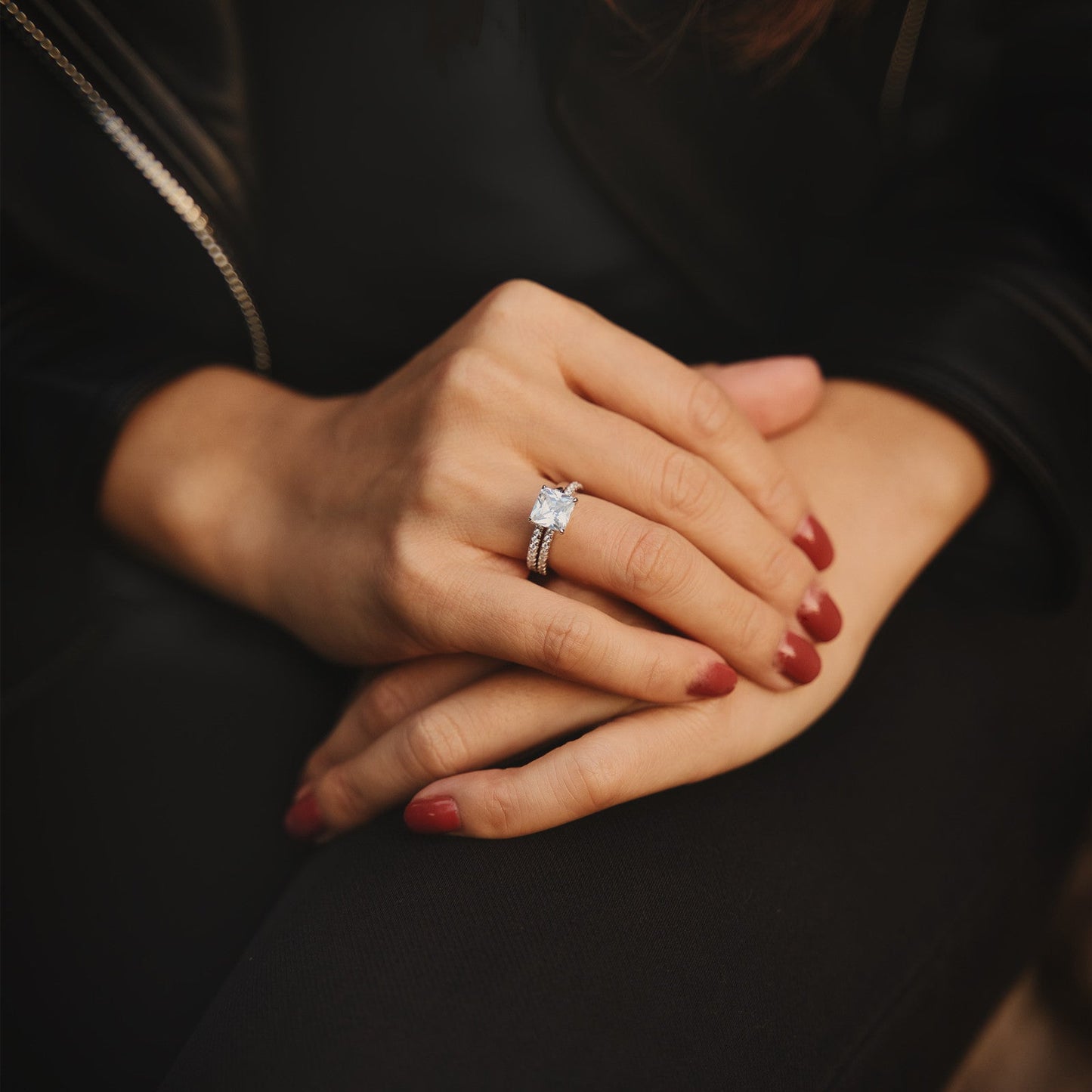 Bague de fiançailles en argent sterling 925 2 carats taille princesse