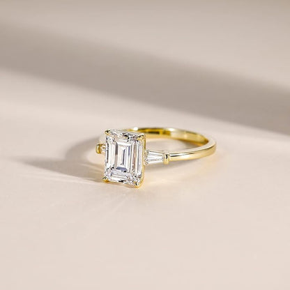 Bague de fiançailles en argent sterling 925 3 carats avec zircone cubique taille émeraude
