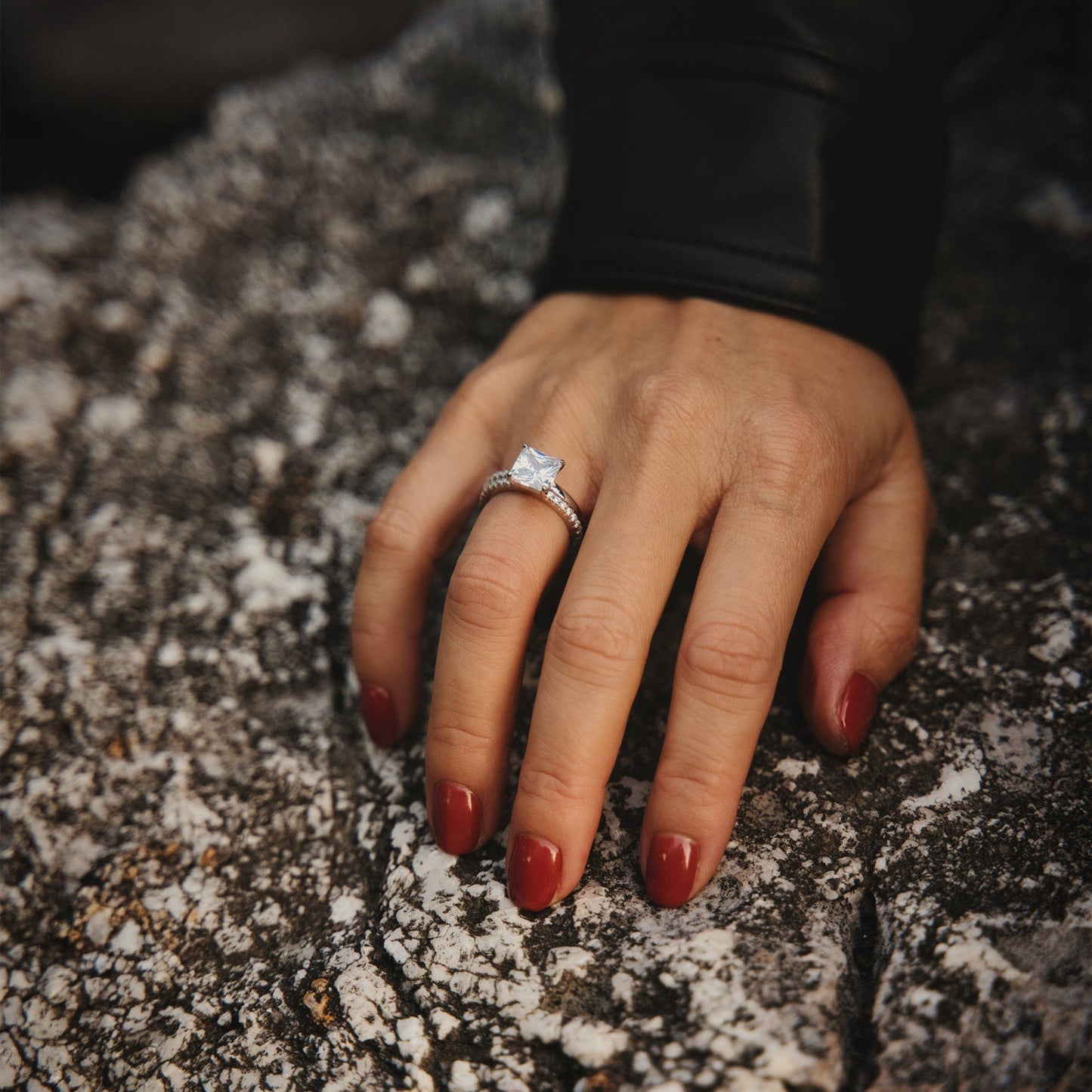 Bague de fiançailles en argent sterling 925 2 carats taille princesse