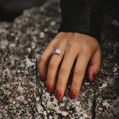 Bague de fiançailles en argent sterling 925 2 carats taille princesse