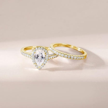 Bague halo en zircone cubique en forme de larme de 1,5 ct
