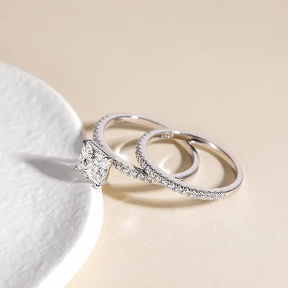Bague de fiançailles en argent sterling 925 2 carats taille princesse