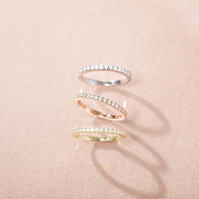 2 mm Sterling Silber Eternity Ring mit Pavé-Fassung und Zirkonia