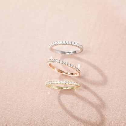 2 mm Sterling Silber Eternity Ring mit Pavé-Fassung und Zirkonia