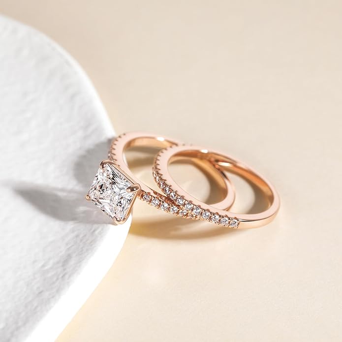 Bague de fiançailles en argent sterling 925 2 carats taille princesse