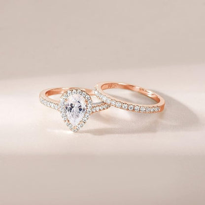 Bague halo en zircone cubique en forme de larme de 1,5 ct