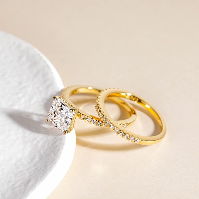Bague de fiançailles en argent sterling 925 2 carats taille princesse