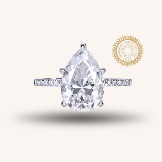 Pear Cut 4 Carat Moissanite Engagement Ring for Women – 38 Side Stones, Sterling Silver with 18K White Gold Plating, D Color VVS1 Clarity