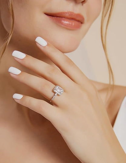 Ringset aus 925er Sterlingsilber mit 2 Karat Smaragdschliff und Zirkonia