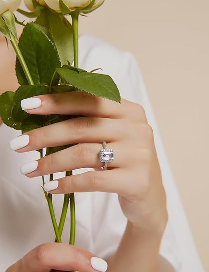 Ringset aus 925er Sterlingsilber mit 2 Karat Smaragdschliff und Zirkonia