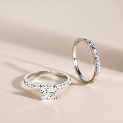 Bague de fiançailles en argent sterling 925 2 carats taille princesse