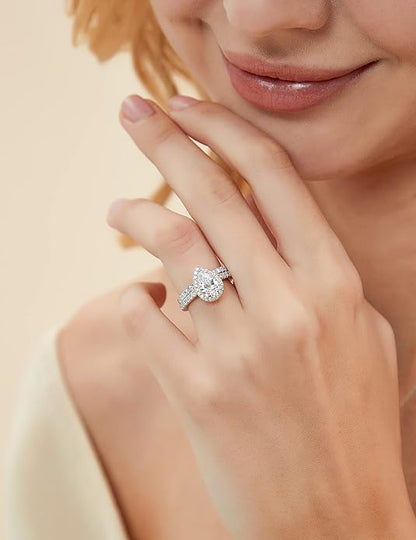 Bague halo en zircone cubique en forme de larme de 1,5 ct