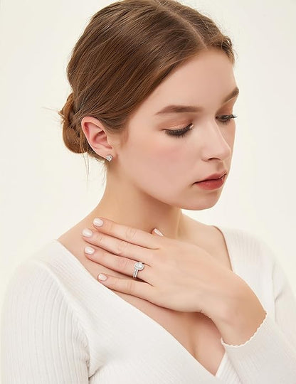 Bague de promesse en argent sterling 925 sertie d'un oxyde de zirconium ovale brillant de 1,5 carat