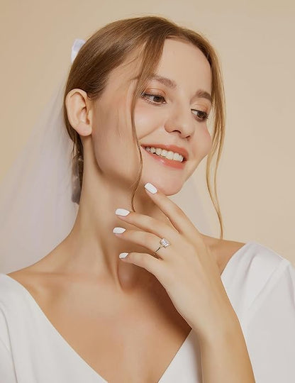 Bague de fiançailles en argent sterling 925 3 carats avec zircone cubique taille émeraude