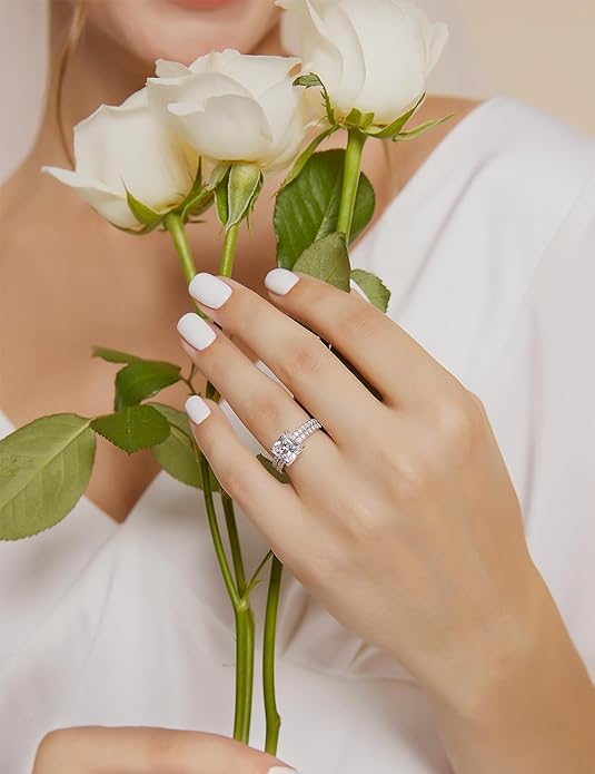 Bague de fiançailles en argent sterling 925 2 carats taille princesse