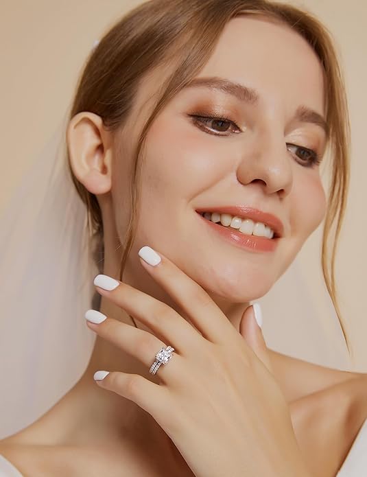 Bague de fiançailles en argent sterling 925 2 carats taille princesse