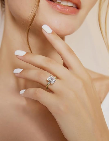 Bague de fiançailles en argent sterling 925 3 carats avec zircone cubique taille émeraude
