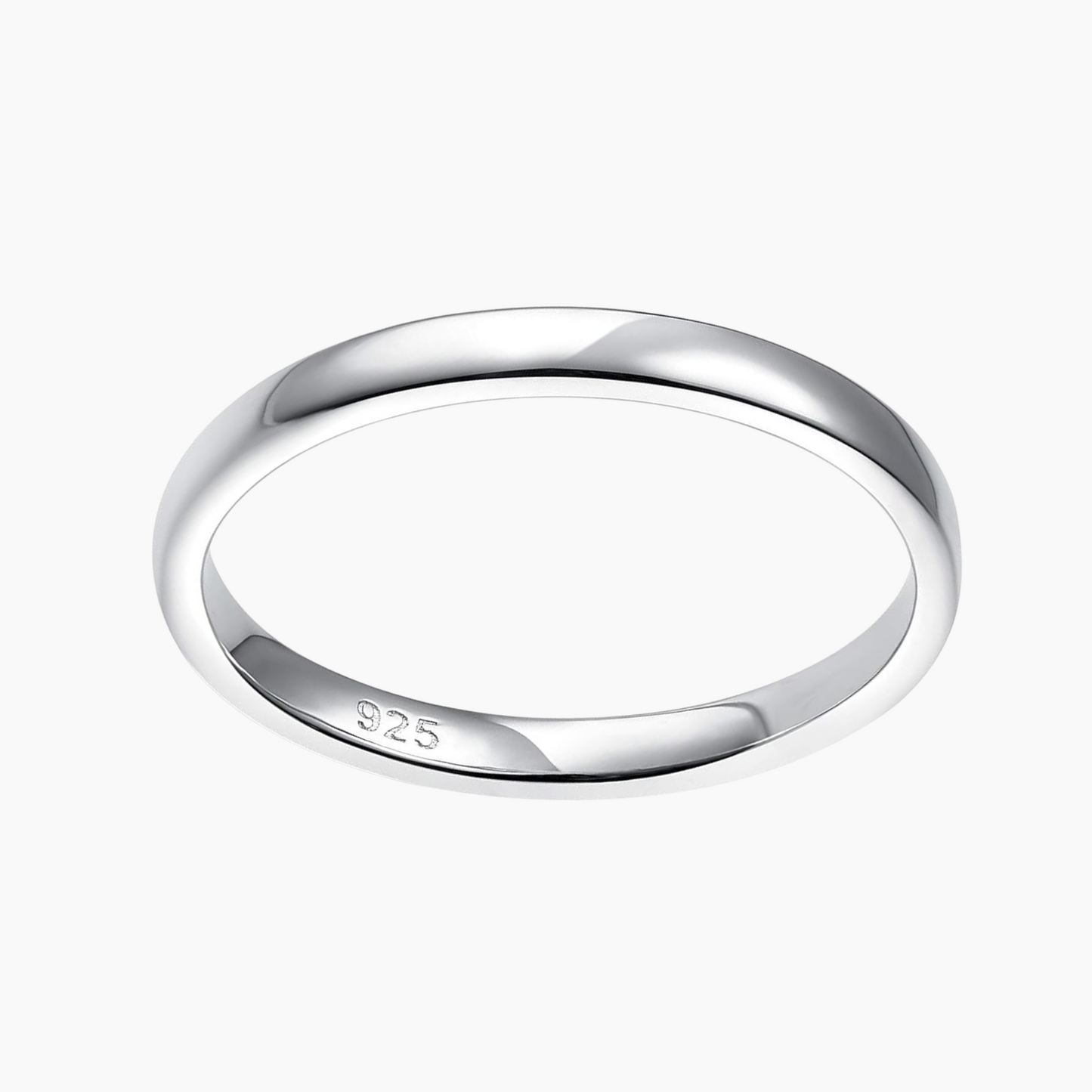 2 mm 3,5 mm hochglanzpolierter, schlichter Kuppelring aus 925er Sterlingsilber mit Hochglanzpolitur
