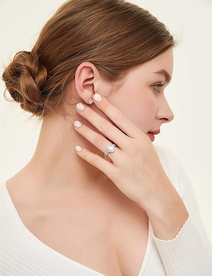 Bague de promesse en argent sterling 925 sertie d'un oxyde de zirconium ovale brillant de 1,5 carat