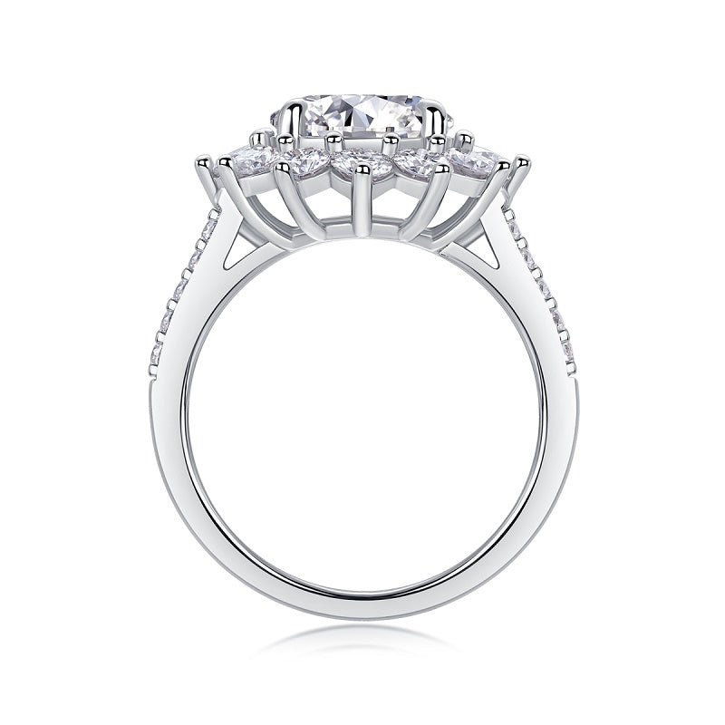 3CT Round Cut Moissanite Engagement Ring – Sunflower Halo Design, 925 Sterling Silver, Half Coverage Band, Brilliant Moissanite Stones