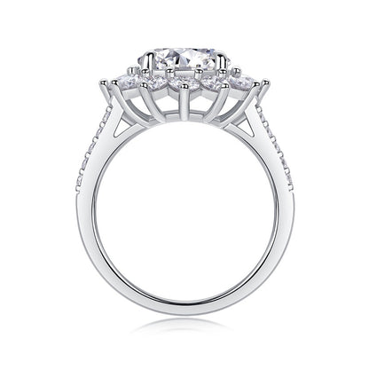 3CT Round Cut Moissanite Engagement Ring – Sunflower Halo Design, 925 Sterling Silver, Half Coverage Band, Brilliant Moissanite Stones