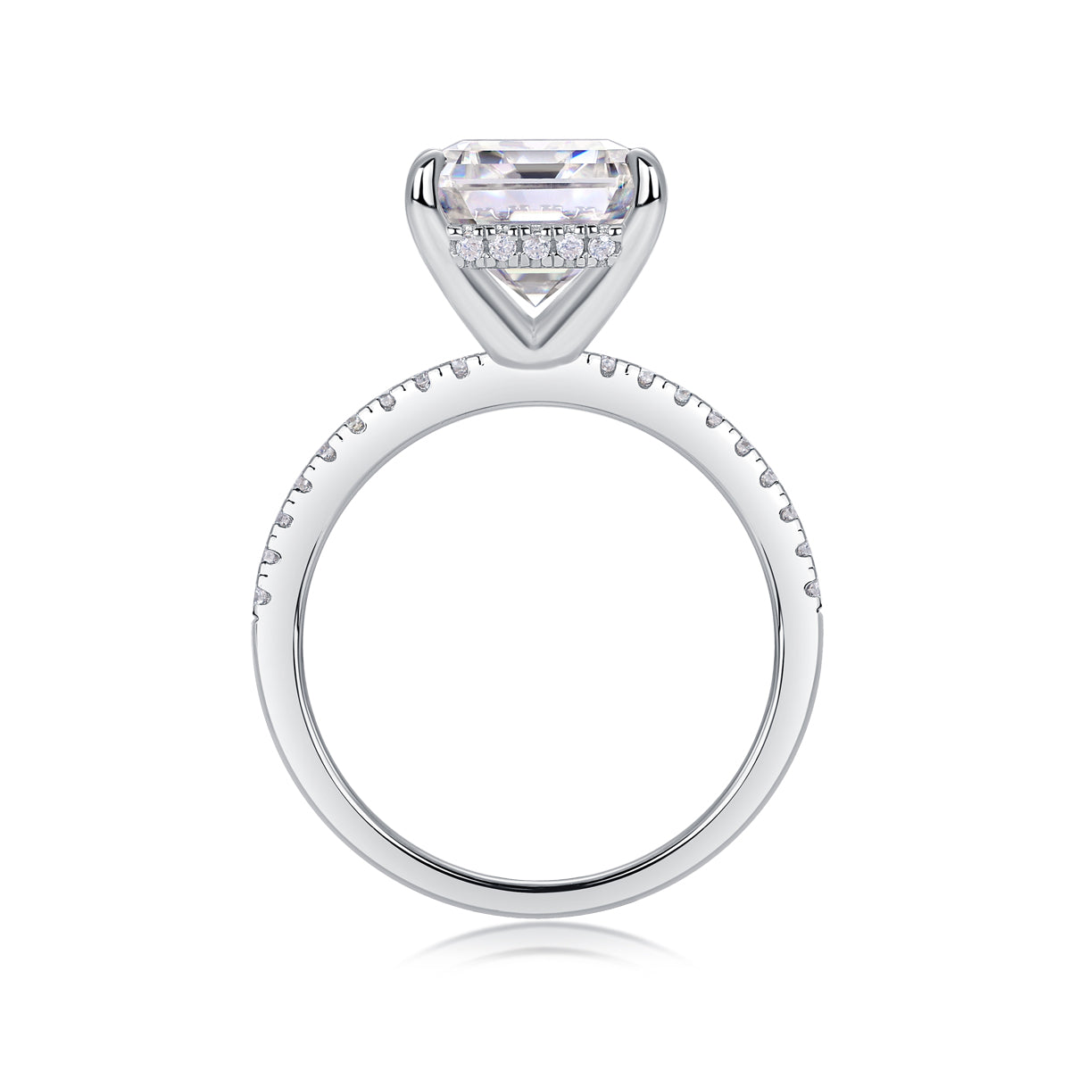 4 Carat Emerald Cut Moissanite Engagement Ring for Women – Half Coverage Classic Design, 30 Side Stones, Sterling Silver with 18K White Gold Plating