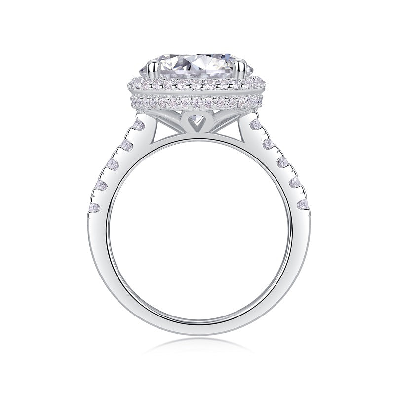 5 Carat Round Cut Moissanite Engagement Ring for Women – Halo Design with 74 Side Stones, Sterling Silver with 18K White Gold Plating