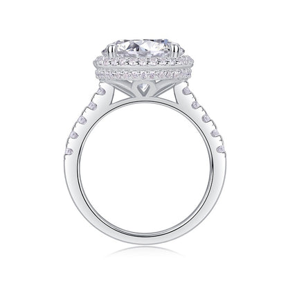 5 Carat Round Cut Moissanite Engagement Ring for Women – Halo Design with 74 Side Stones, Sterling Silver with 18K White Gold Plating